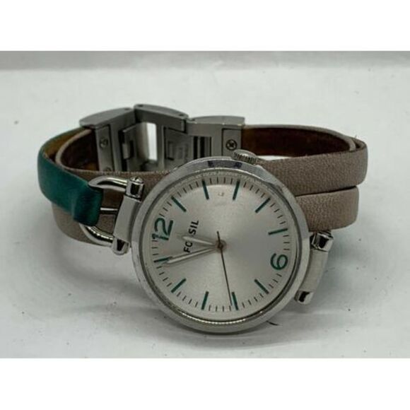 Fossil ES3224 Women's Watch Analog White Dial Beige Teal Leather Band 32mm D386 - Picture 5 of 9